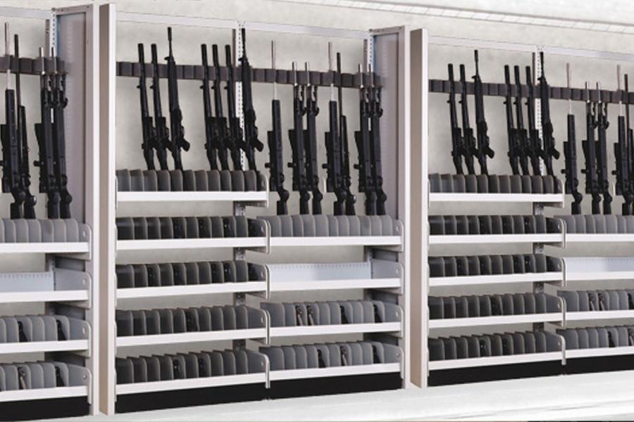 Storage racks for firearms.