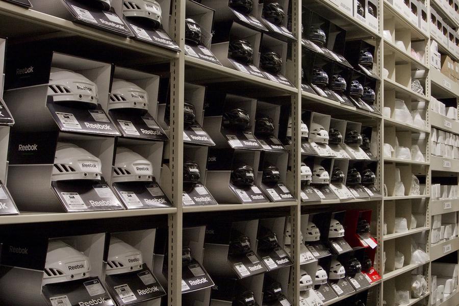 Reebok hockey helmet storage shelves.