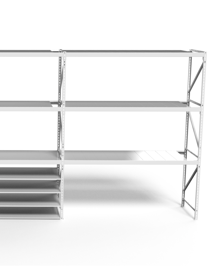 Empty metal shelving frame.