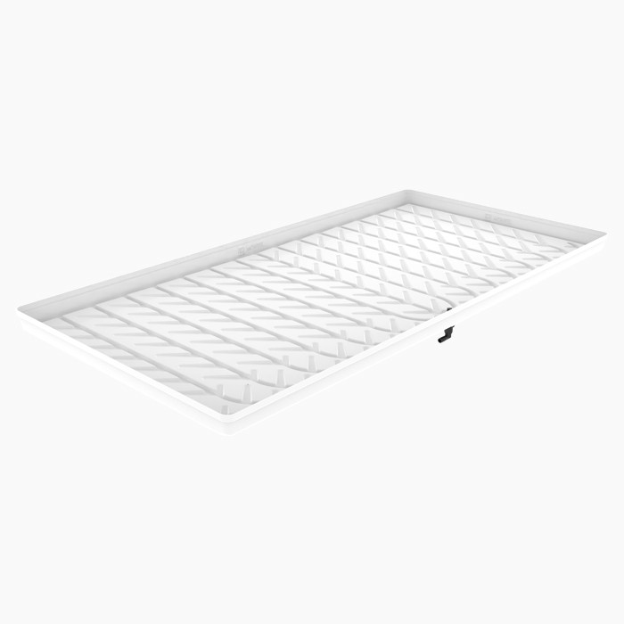 Metal grid storage tray with side handles for easy handling.