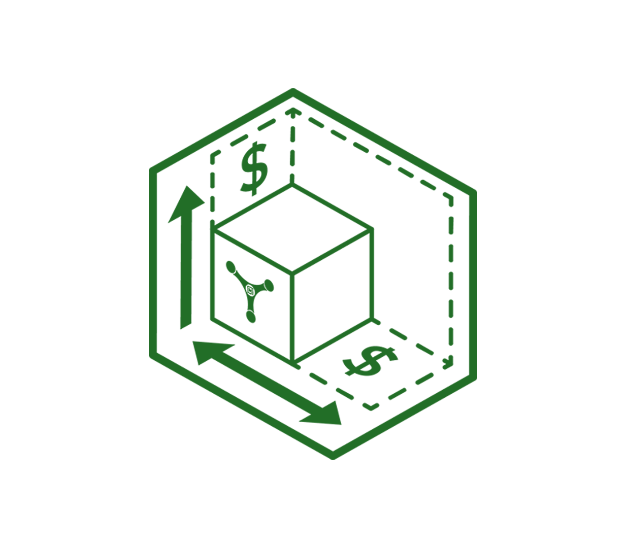 Illustration symbolizing storage space optimization with a cube and arrows.