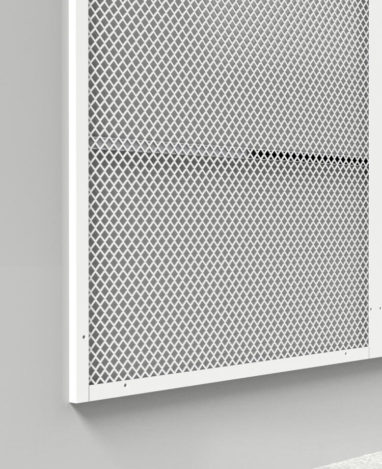 Perforated metal display panel.