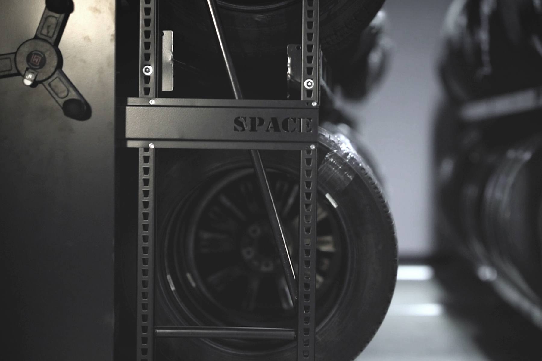 Tire storage for the Acura car dealership.