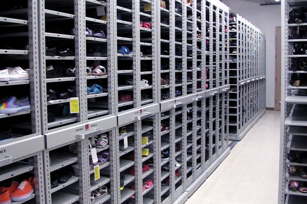 Montel shelving system with multiple compartments for organized equipment storage.