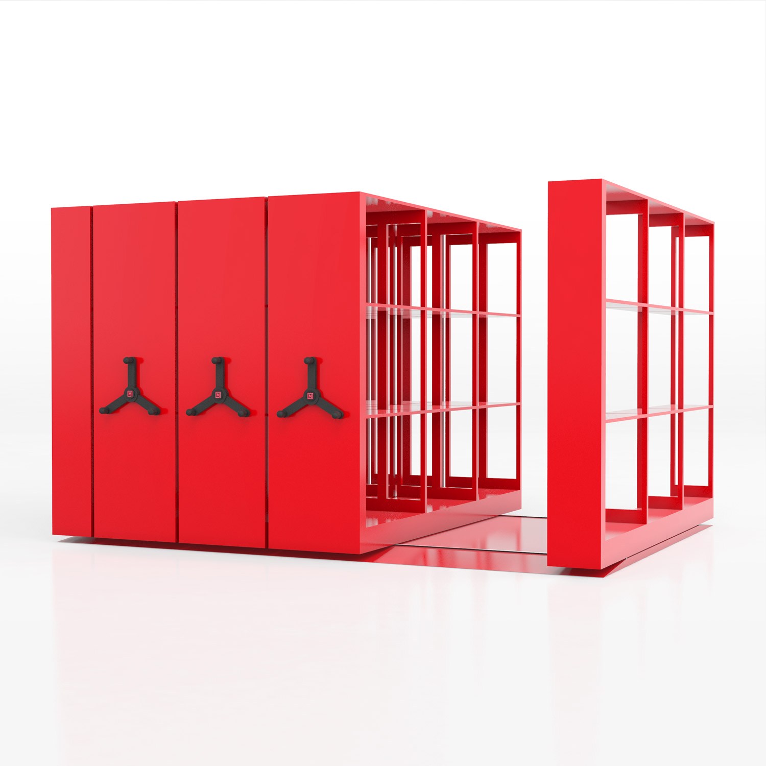 Mobile Storage 4-Post Shelving System, Powered, Manual or Mechanical.