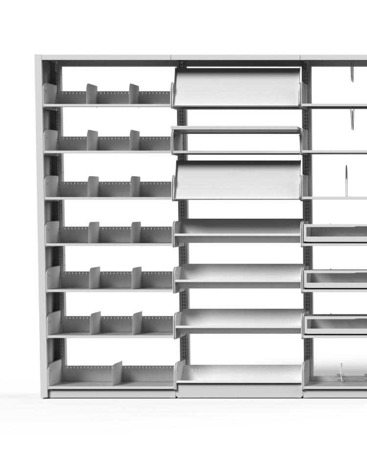 Detailed shelving structure.