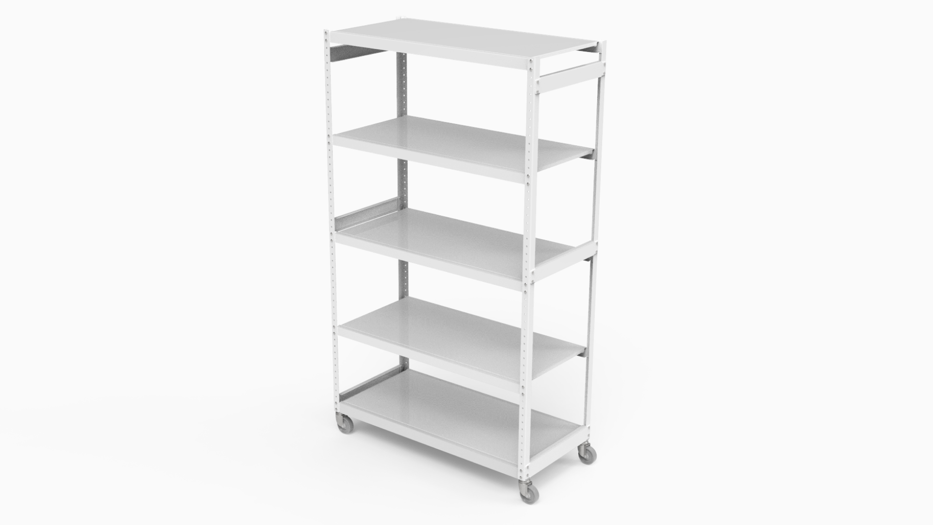 Five-level mobile shelving unit for flexible indoor storage.