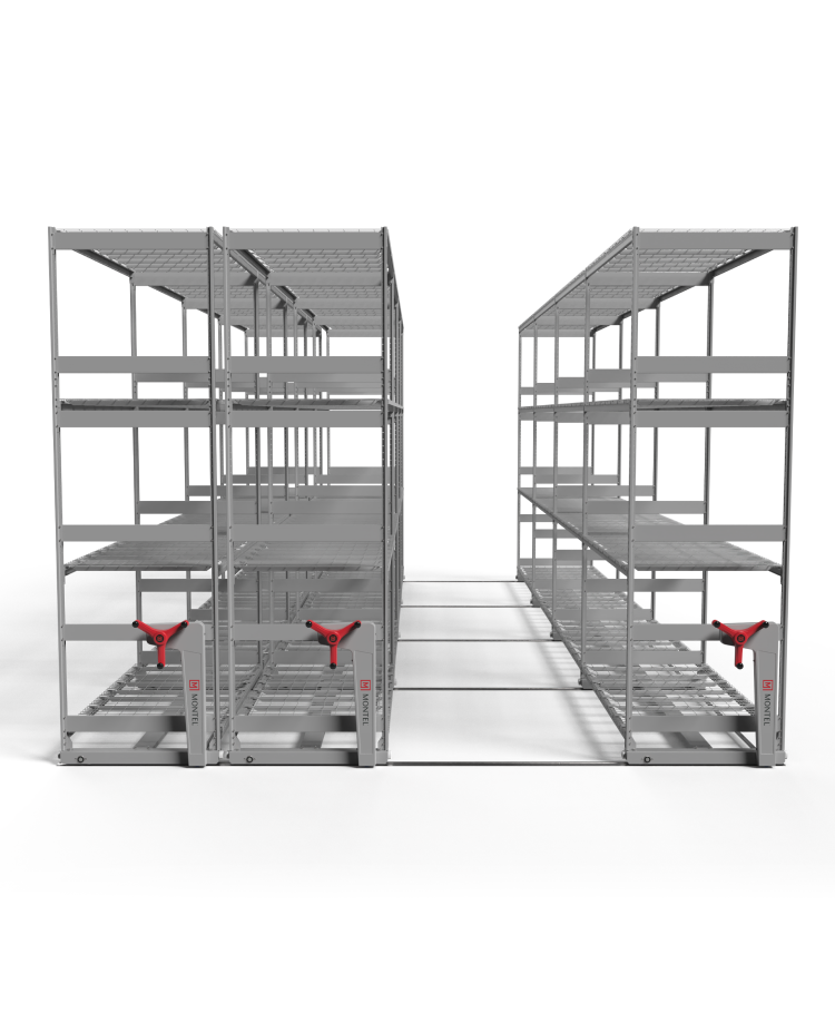 Metal structure of mobile shelving system.